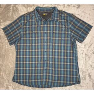 Eddie Bauer Shirt Men's XL Blue Plaid Double Chest Pocket Fishing Trail Gorpcore